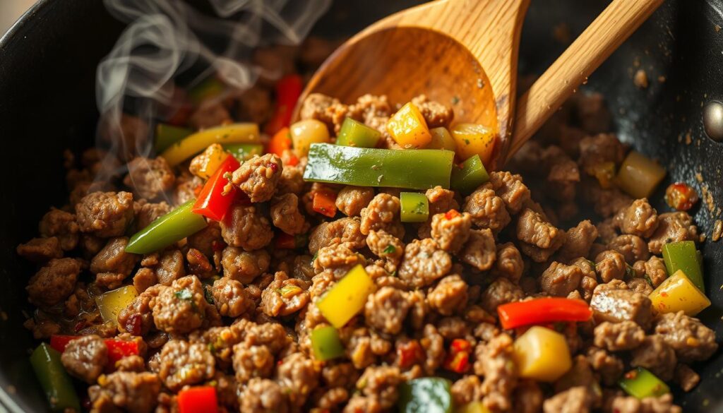 Ground Beef and Bell Pepper Cooking