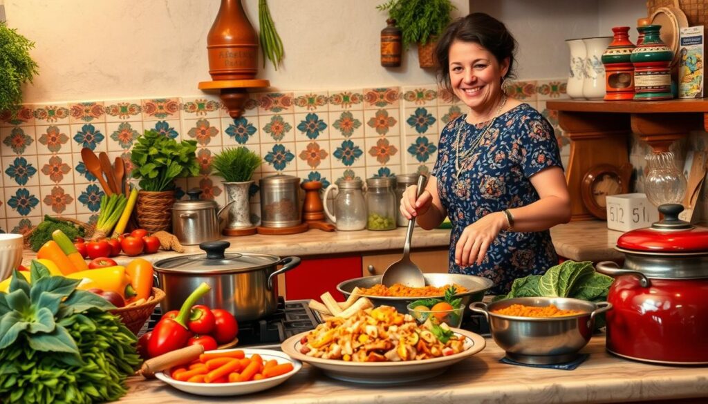 my mom cooks dinner in the kitchen in spanish